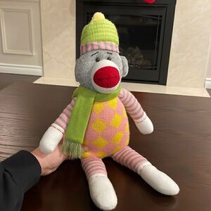 Bright Sock Monkey Pink Kathleens Designs 18" Plush Stuffed Animal Toy EUC